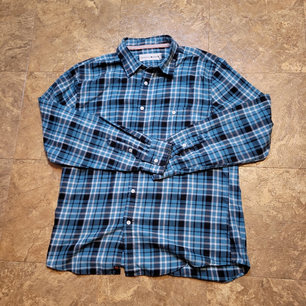 The Normal Brand Flannel Shirt Mens Large L Blue White Long Sleeve Plaid Outdoor